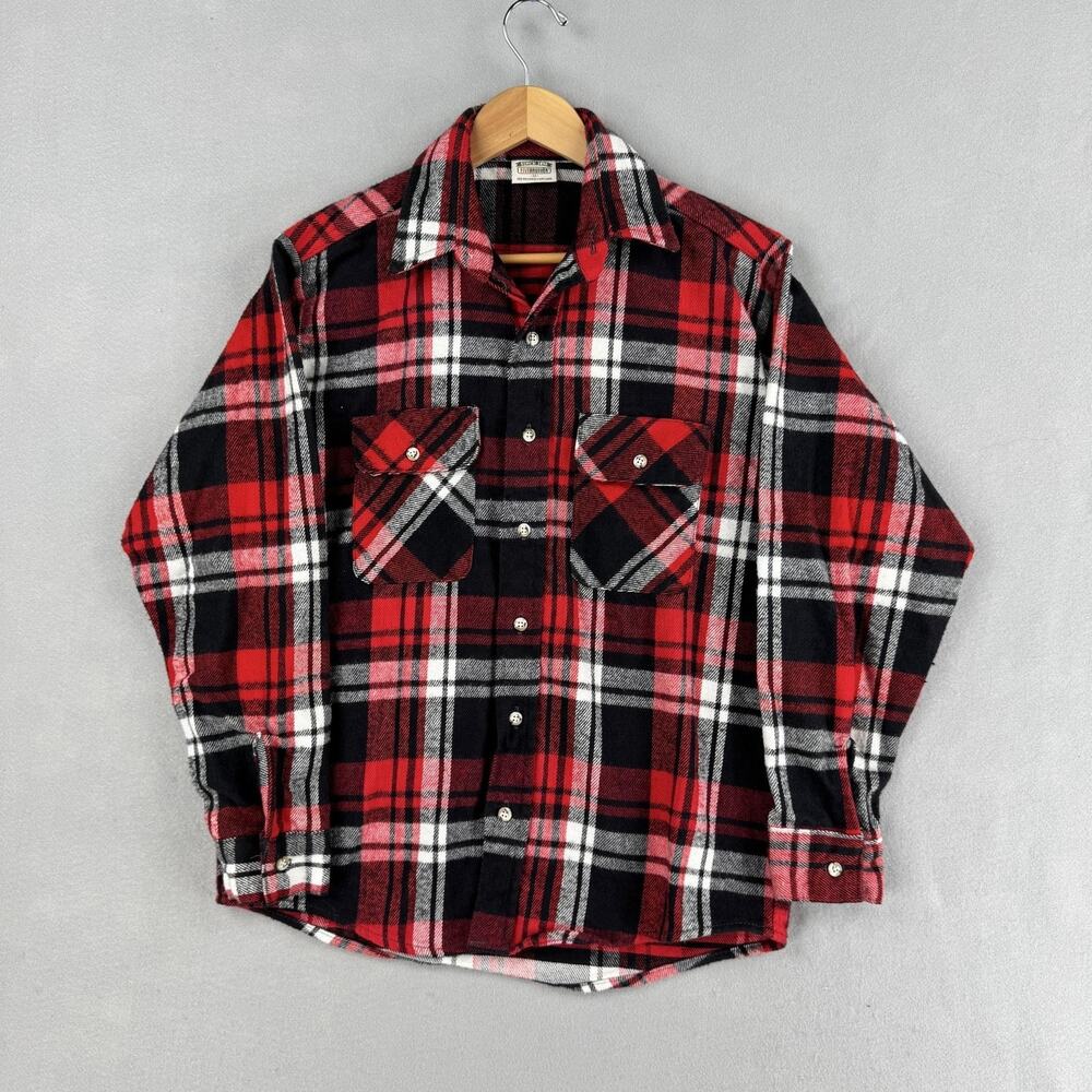 Vintage FiveBrother Shirt Mens Medium Red Plaid Flannel Button Up USA Workwear